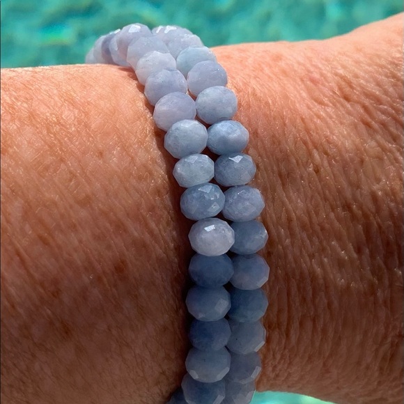 Genuine Aquamarine Stretch Wrap Bracelet 14k gold - Picture 2 of 3